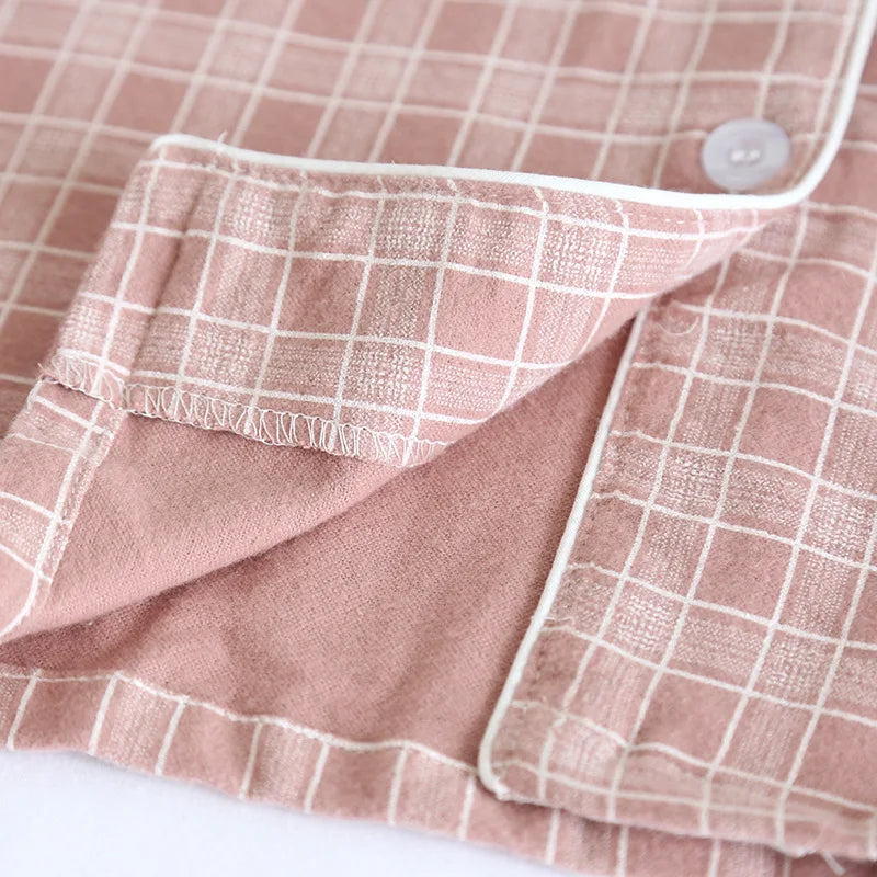 Brushed Plaid Cotton Long Sleeve Pants Pajama Set