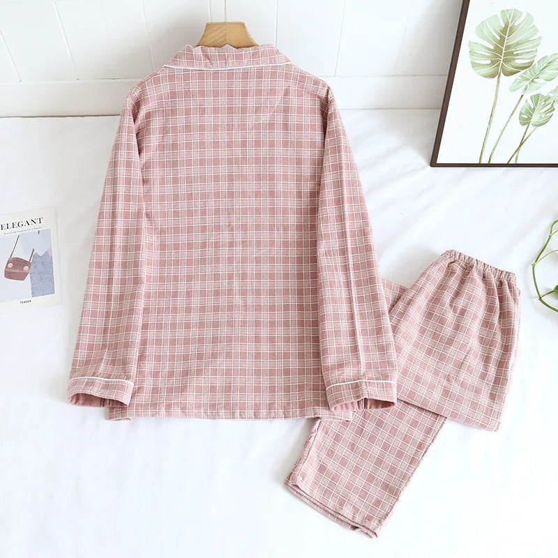 Brushed Plaid Cotton Long Sleeve Pants Pajama Set