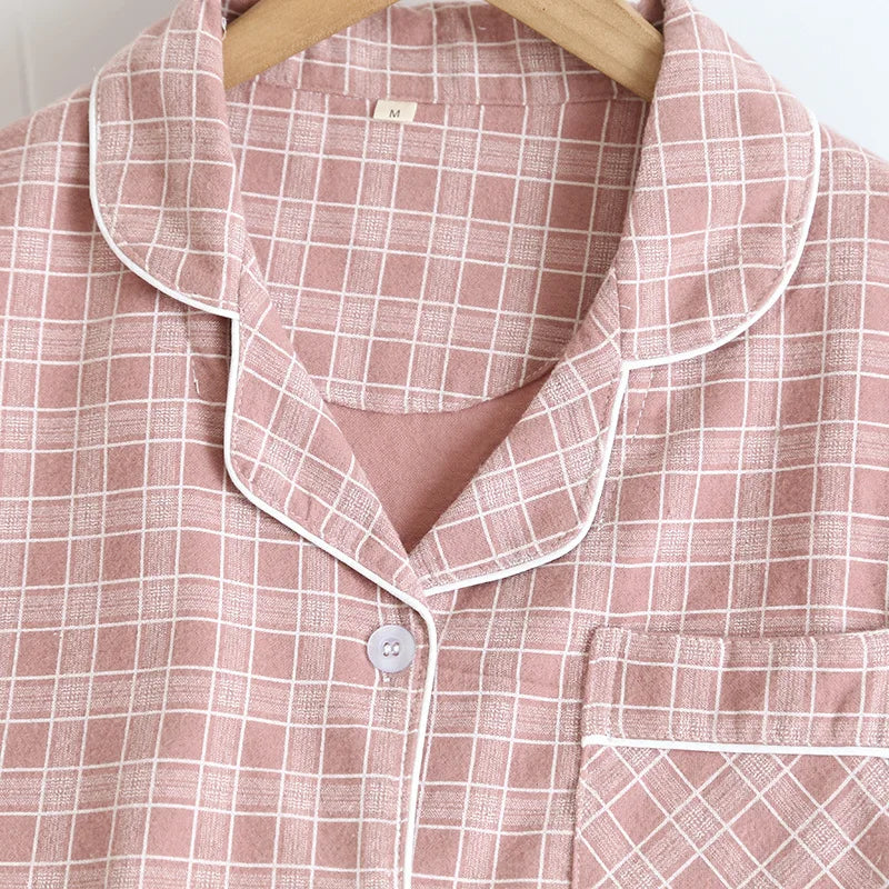 Brushed Plaid Cotton Long Sleeve Pants Pajama Set