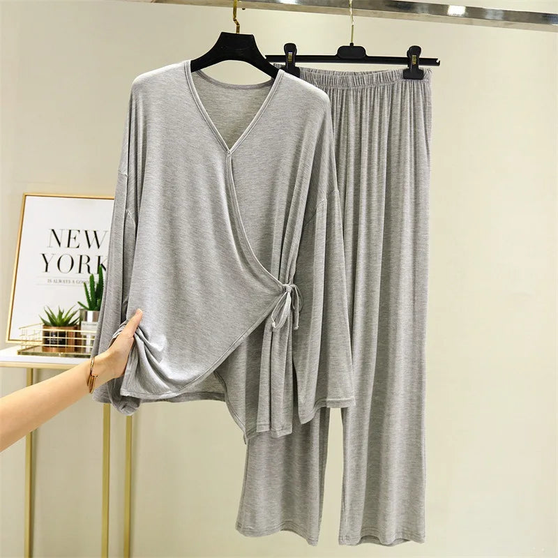 Loose V-Neck Modal Loungewear Set
