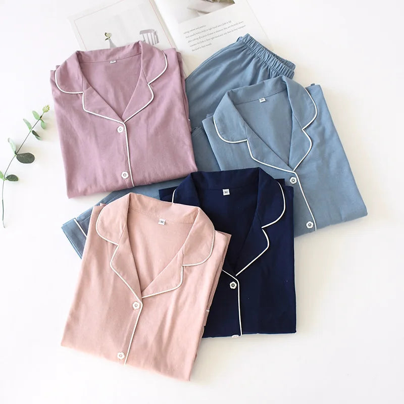 Knitted Cotton Long Sleeve Pants Pajama Set