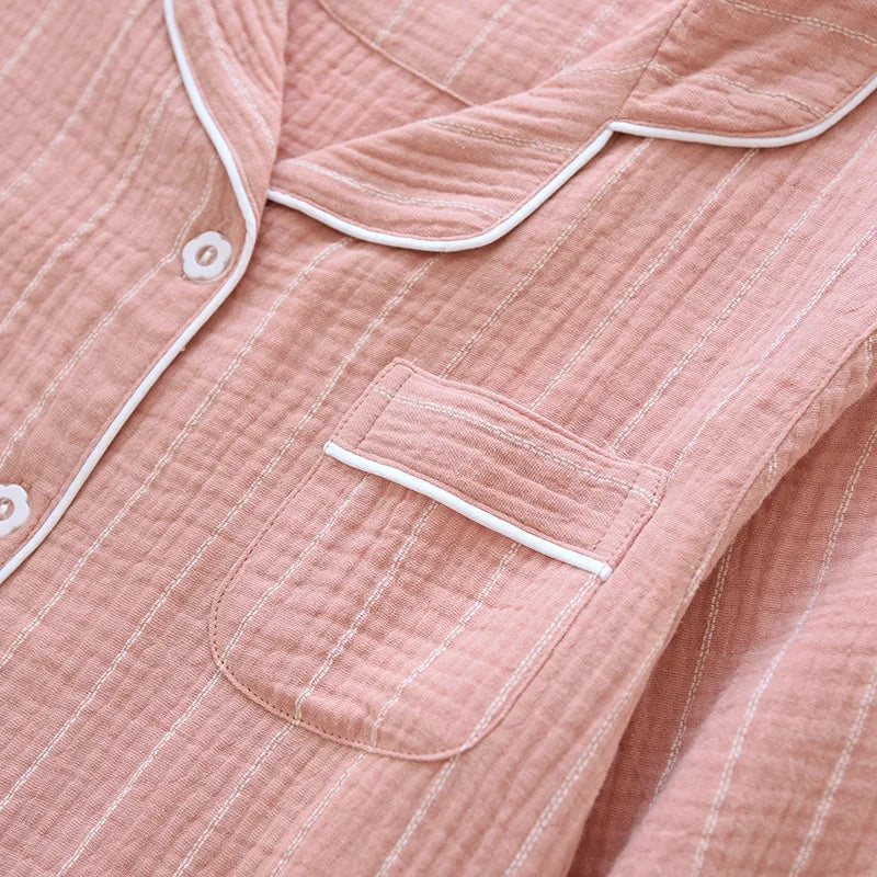Cozy Striped Button-Up Cotton Nightgown