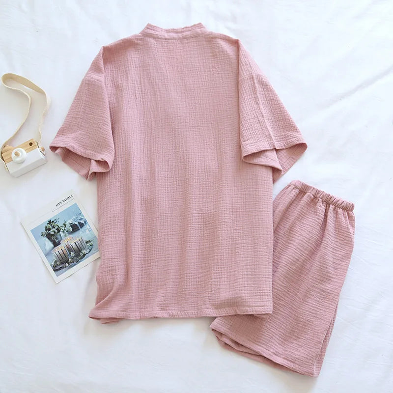 Kimono-Inspired Cotton Short-Sleeve Shorts Pajama Set