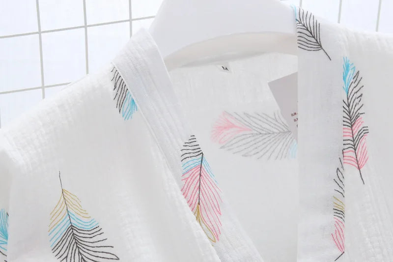 Feathered Dreams Kimono-style Cotton Long Sleeve Pants Pajama Set