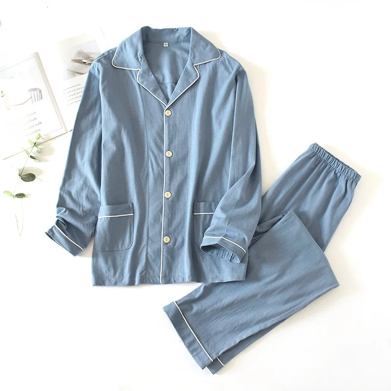 Knitted Cotton Long Sleeve Pants Pajama Set
