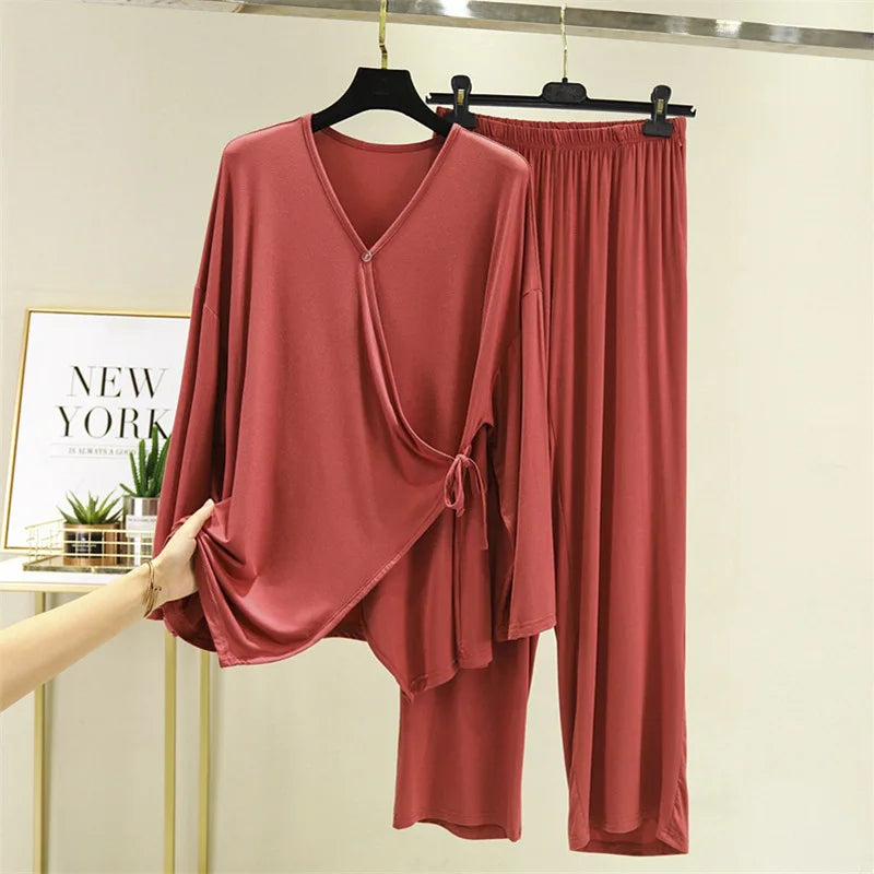 Loose V-Neck Modal Loungewear Set