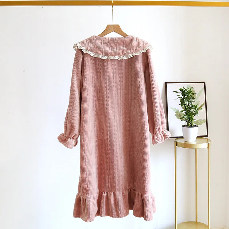 Ruffled Flannel Long-Sleeve Nightgown