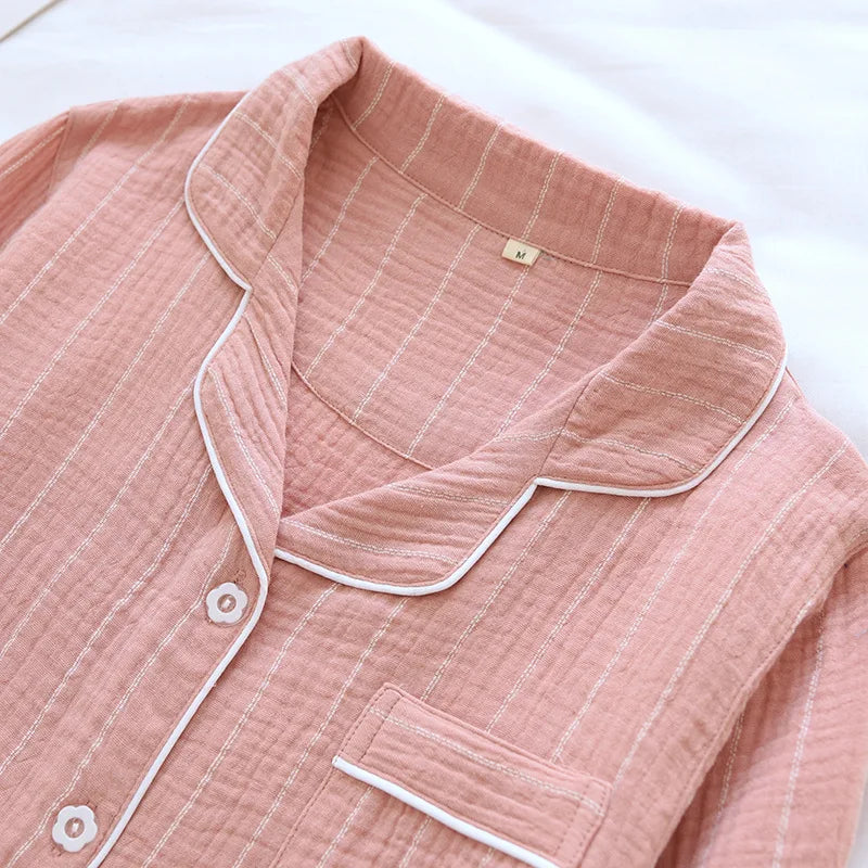 Cozy Striped Button-Up Cotton Nightgown