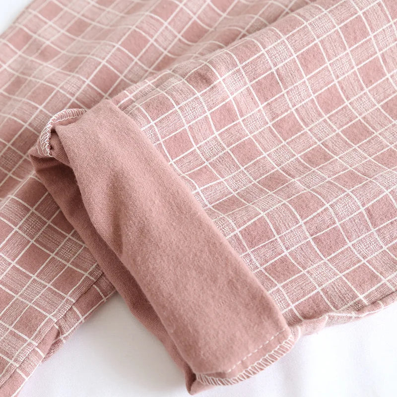 Brushed Plaid Cotton Long Sleeve Pants Pajama Set