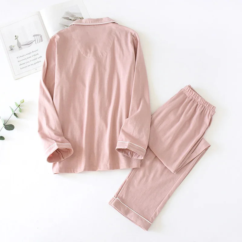 Knitted Cotton Long Sleeve Pants Pajama Set