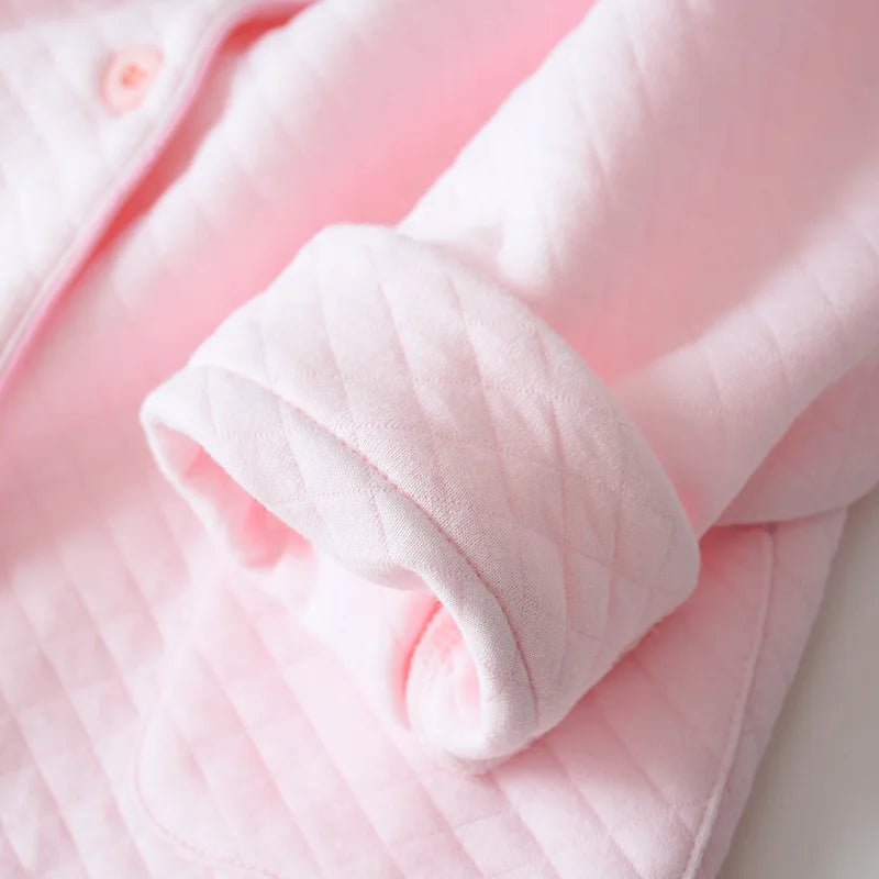 Thick Cotton Long Sleeve Pants Button-Up Pajama Set