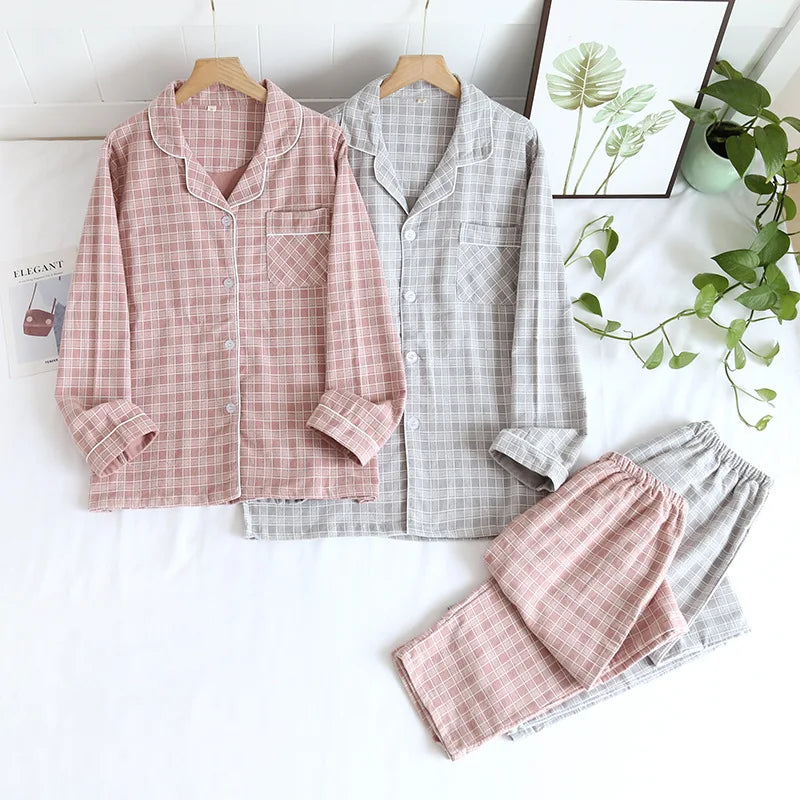Brushed Plaid Cotton Long Sleeve Pants Pajama Set