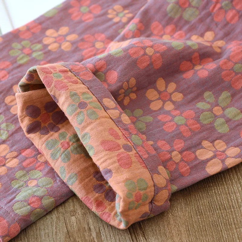 Vibrant Floral Cotton Jacquard Long Sleeve Pants Pajama Set