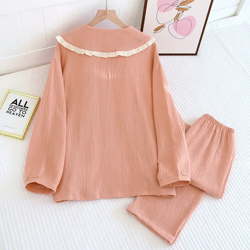 Puritan Collar Cotton Long Sleeve Pants Pajama Set