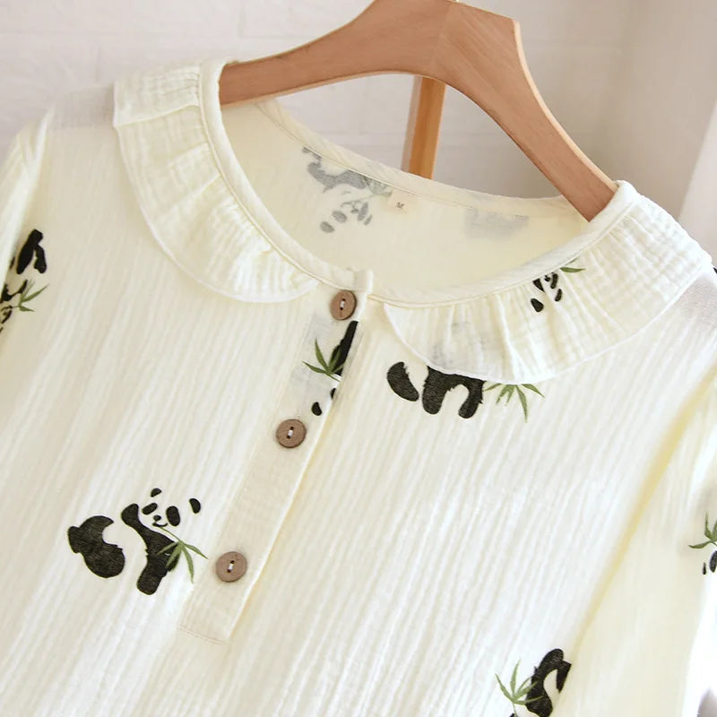 Cute Panda White Cotton Nightgown