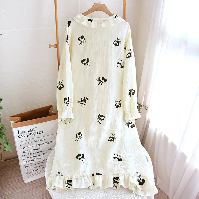Cute Panda White Cotton Nightgown