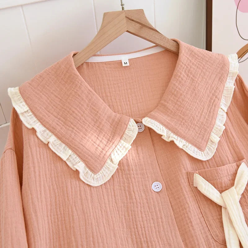 Puritan Collar Cotton Long Sleeve Pants Pajama Set