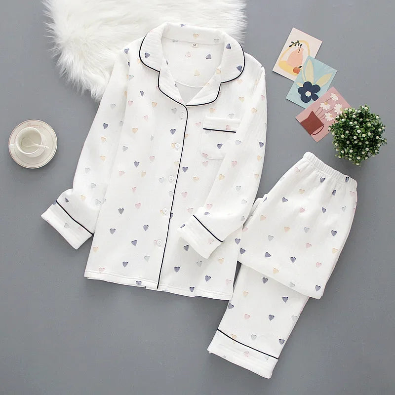 Hearts Cotton Long Sleeve Pants Pajama Set