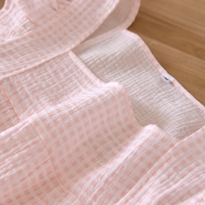 Checkered Cotton Ruffle Sleeve Loungewear Set