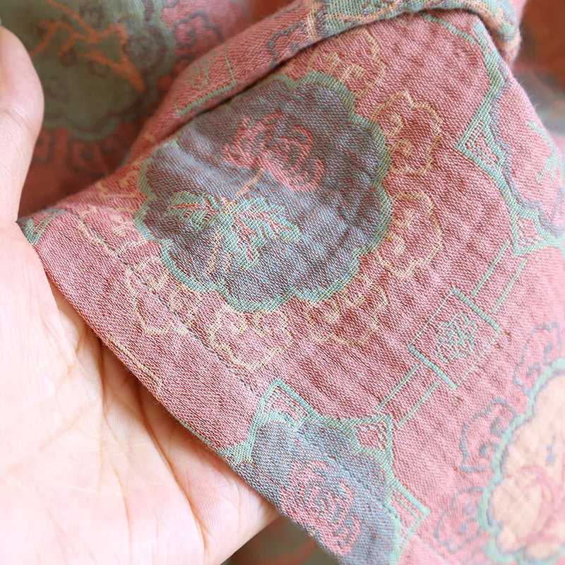 Mandarin Gown Cotton Jacquard Nightgown