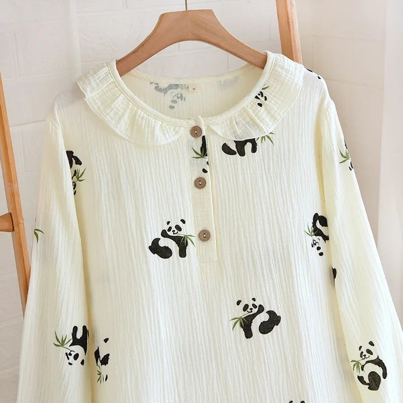 Cute Panda White Cotton Nightgown