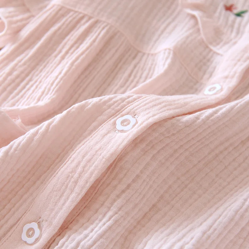 Embroidered Round-Neck Cotton Short-Sleeve Capris Pajama Set