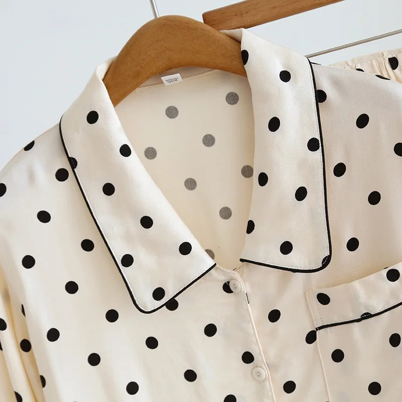Luxe Polka Viscose Long Sleeve Pants Pajama Set