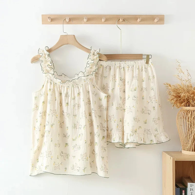 Delicate Floral Cotton Cami Shorts Pajama Set