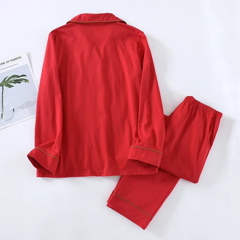 Simple Casual Cotton Long Sleeve Pants Pajama Set