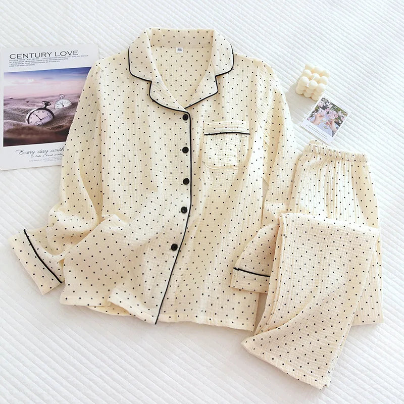 Polka Dot Cotton Long Sleeve Pants Pajama Set