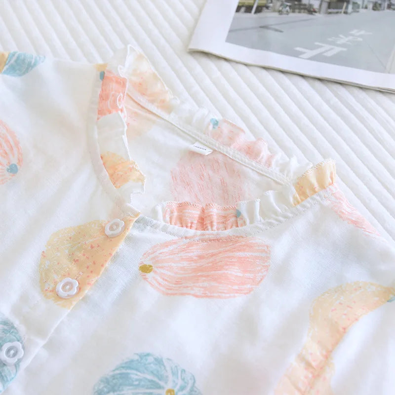 Pumpkin Lace-Trimmed Cotton Gauze Nightgown