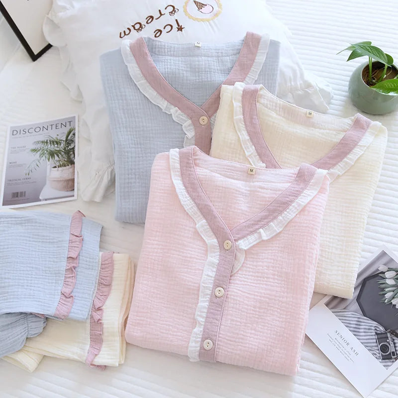 Pastel Cotton Long Sleeve Pants Pajama Set