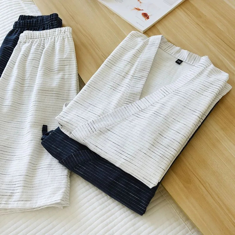 Summer Men's Cotton Kimono Pajama Set