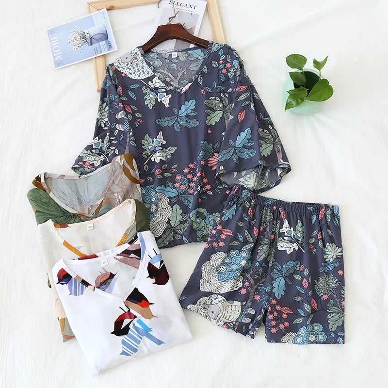 Tranquil Rayon Three-Quarter Sleeve Shorts Pajama Set