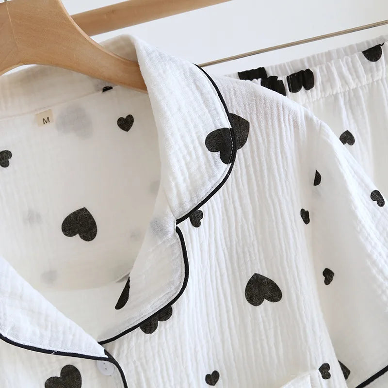 Adorable Hearts Cotton Short Sleeve Shorts Pajama Set