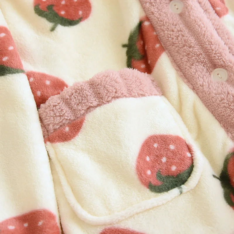 Fluffy Strawberry Dream Flannel Loungewear Set