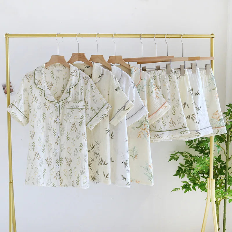 Breathable Cotton Short Sleeve Shorts Pajama Set
