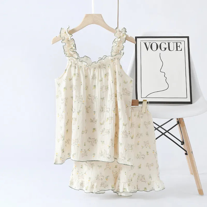 Delicate Floral Cotton Cami Shorts Pajama Set