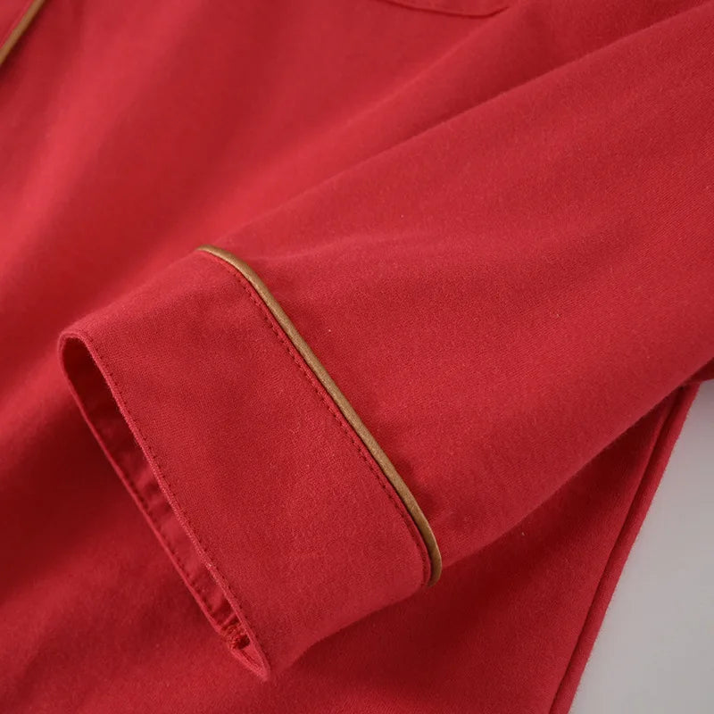 Simple Casual Cotton Long Sleeve Pants Pajama Set