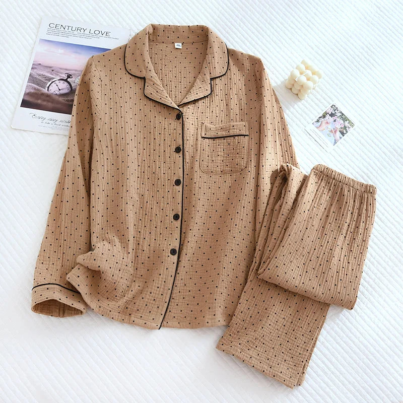 Polka Dot Cotton Long Sleeve Pants Pajama Set