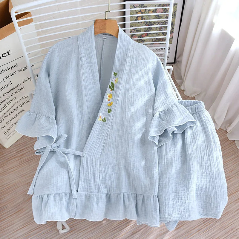 Japanese Kimono-inspired Pure Cotton Short Sleeve Shorts Pajama Set