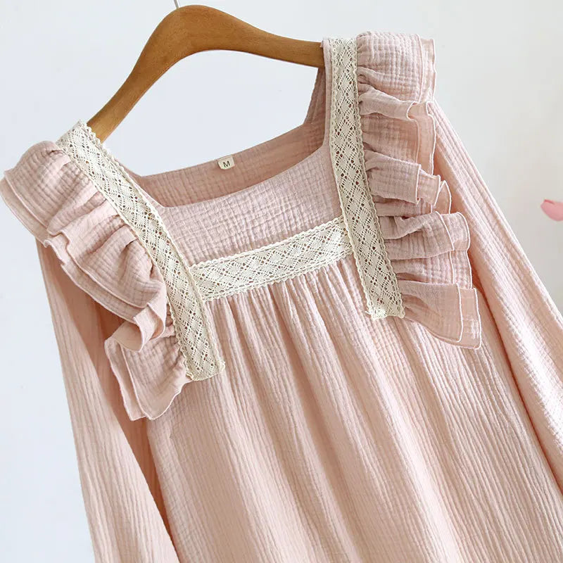 Palace-Style Ruffled Cotton Nightgown