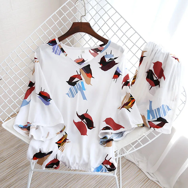 Tranquil Rayon Three-Quarter Sleeve Shorts Pajama Set