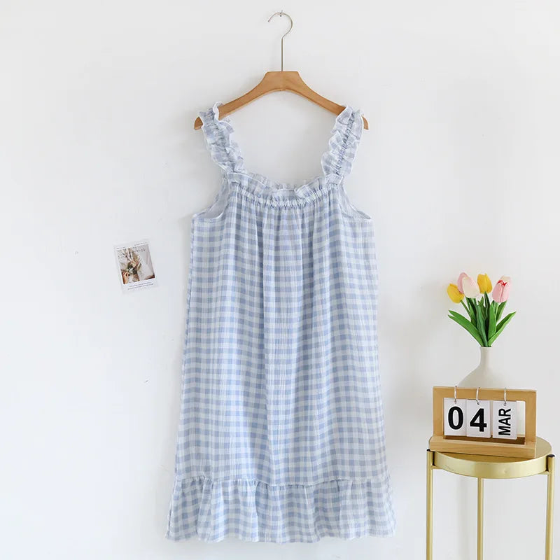 Breezy Thin Plaid Cotton Nightgown