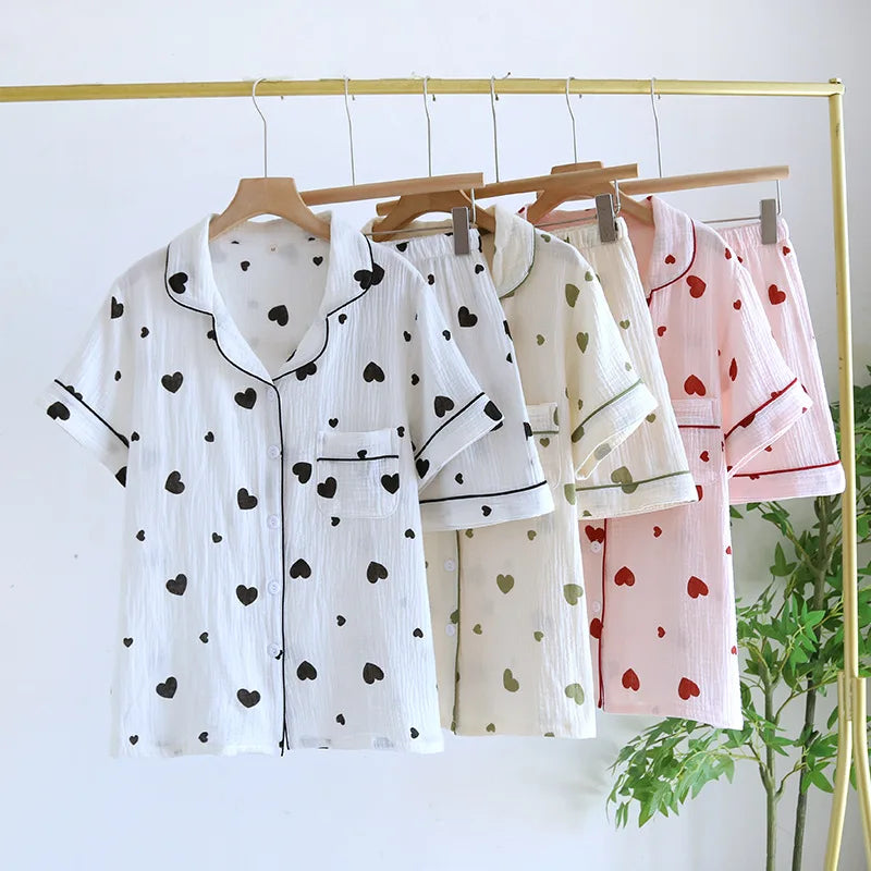 Adorable Hearts Cotton Short Sleeve Shorts Pajama Set