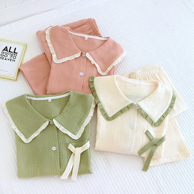 Puritan Collar Cotton Long Sleeve Pants Pajama Set