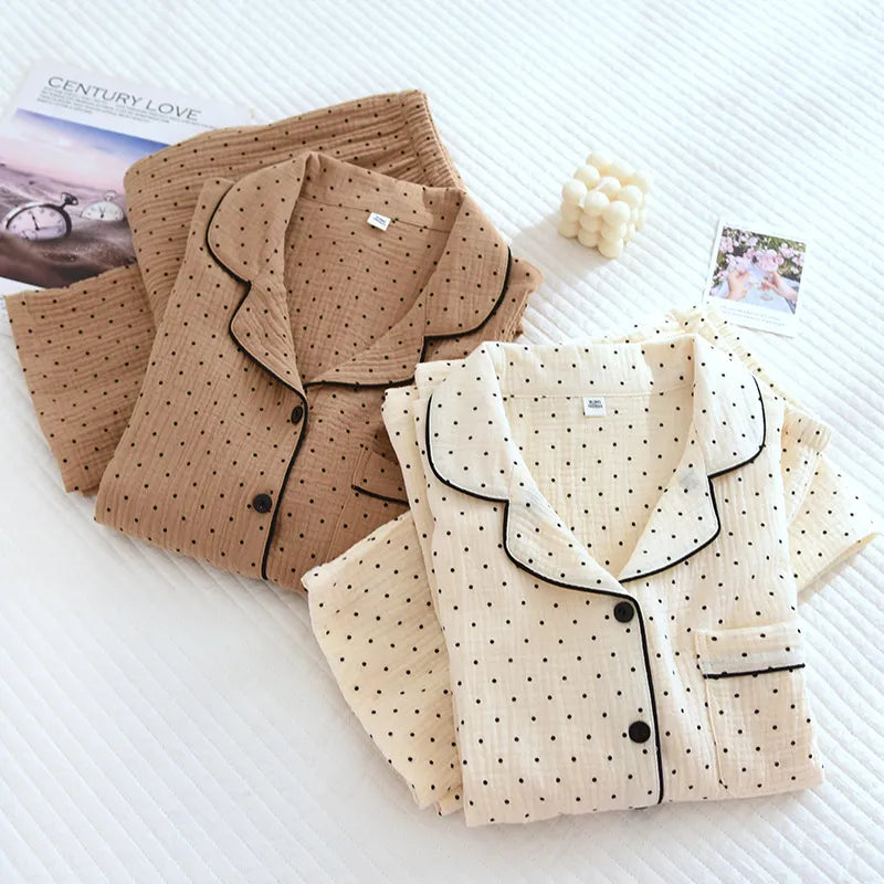 Polka Dot Cotton Long Sleeve Pants Pajama Set