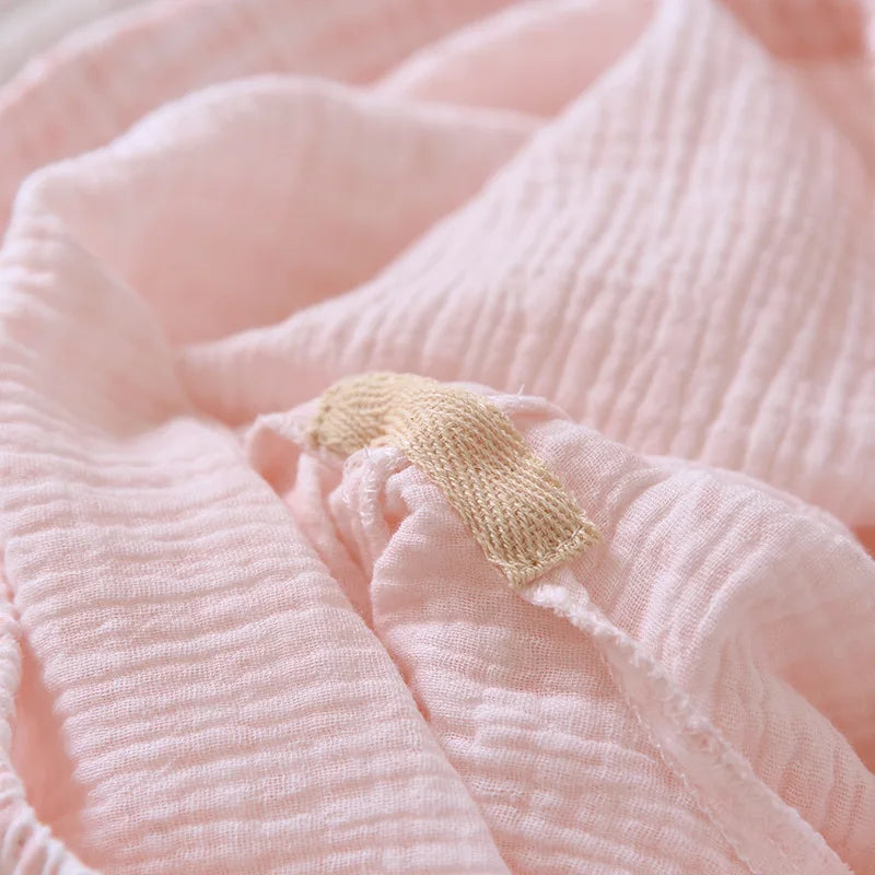Checkered Cotton Ruffle Sleeve Loungewear Set