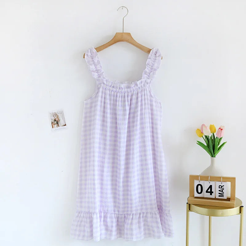 Breezy Thin Plaid Cotton Nightgown