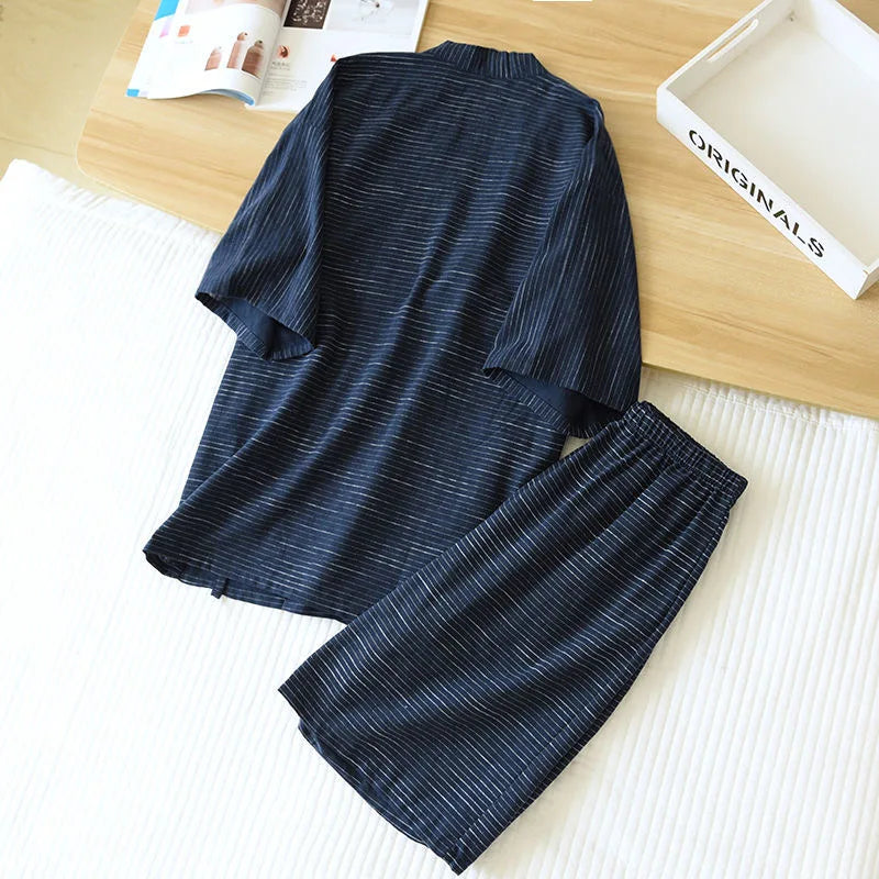 Summer Men's Cotton Kimono Pajama Set